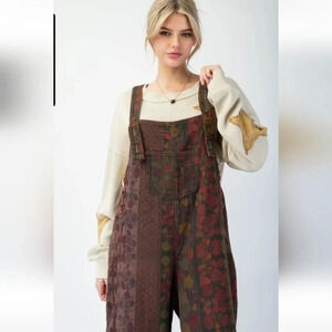 Easel Floral Twill Jumpsuit Overalls New